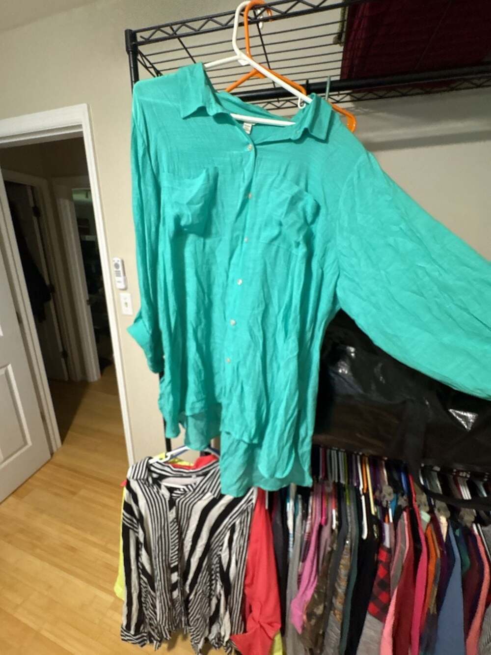 Cato Blouse 22/24W Teal Green Button Down Top Gauze